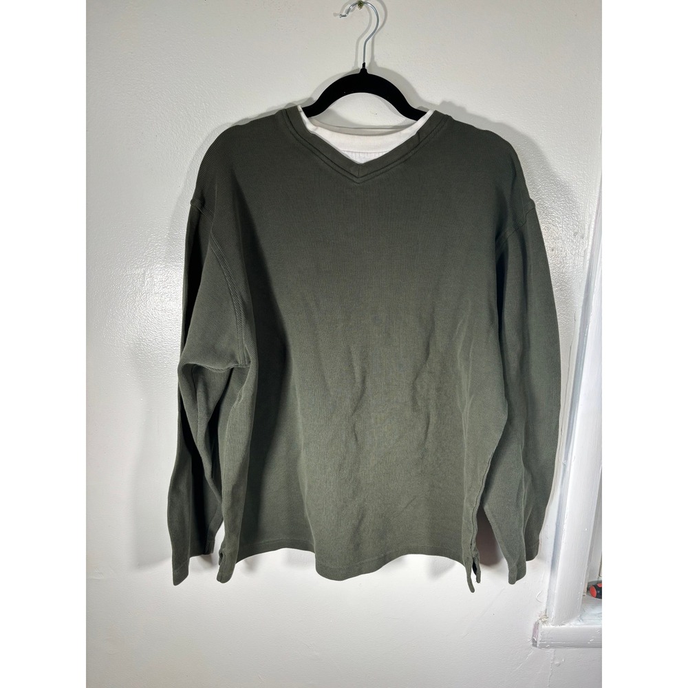 Vintage Y2K Haggar Ribbed Pullover Mens XL Green Layered V-Neck Cotton Sweater